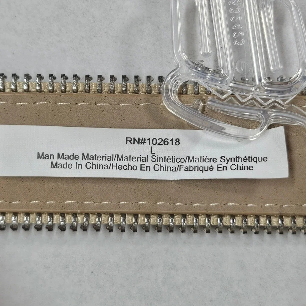 Tan Beige Full‎ Zipper Detail Belt Women's Size L Fashion Accessory